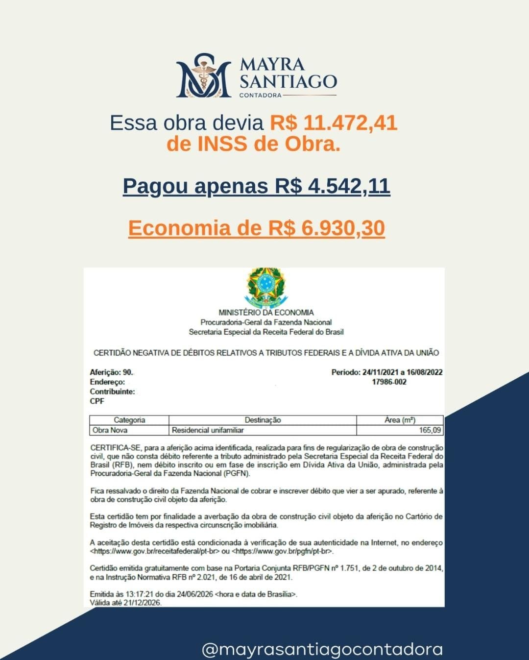 Resultado real de redução tributária em obra